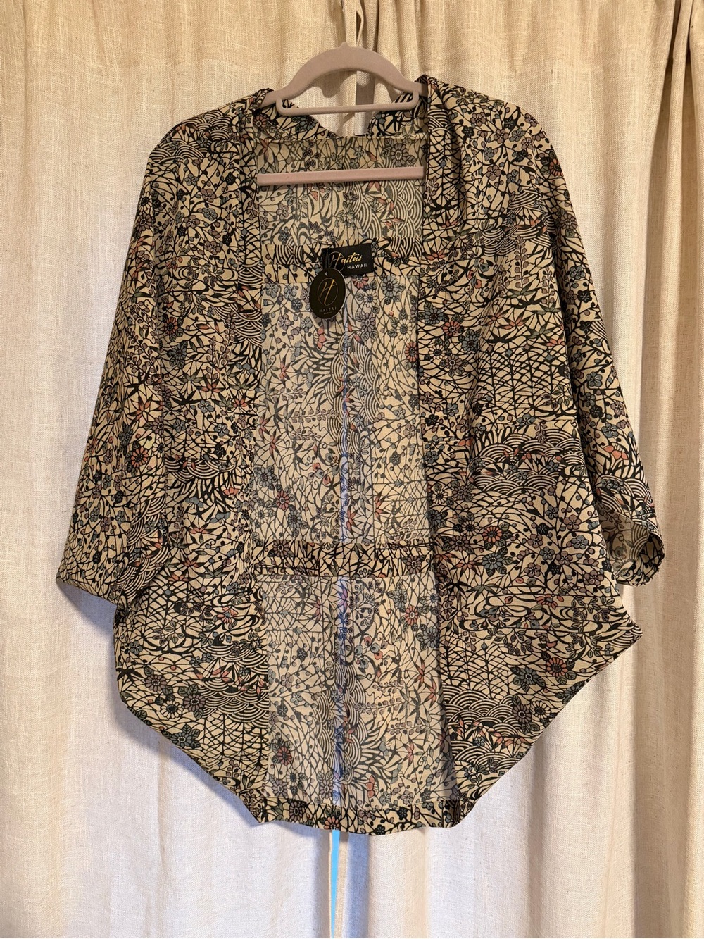 Haitai Hawaii Bingata Print Open-Front Lightweight Jacket/Coverup/Cardigan